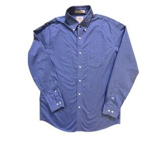 L.L. Bean Shirt Mens M Blue Check Button Up Long Sleeve Wrinkle Resistant